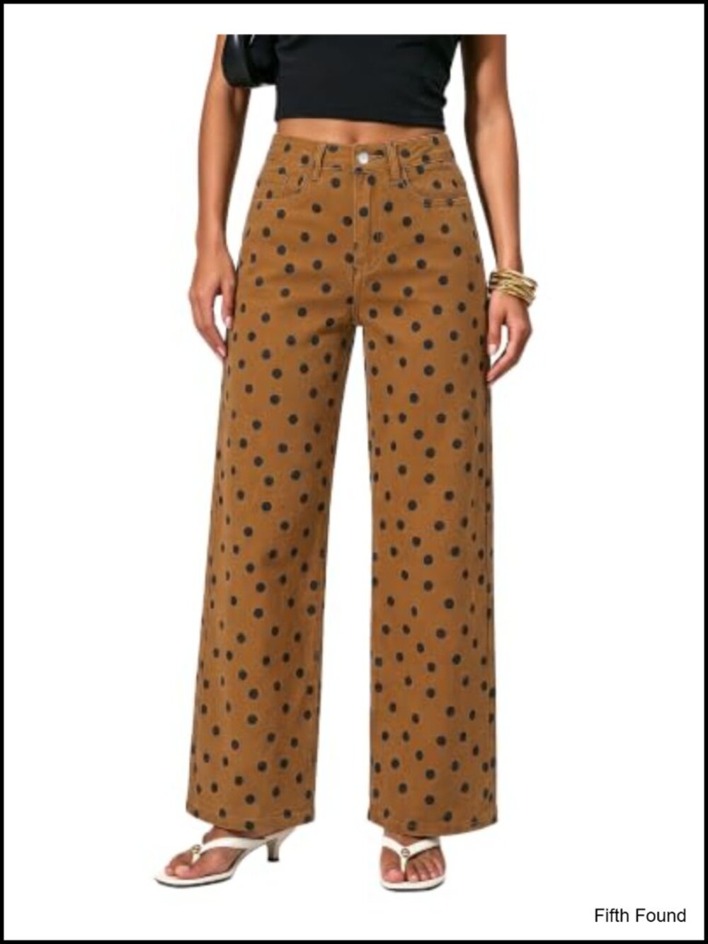 Wide Leg High Waisted Polka Dot Stretch Denim Jeans